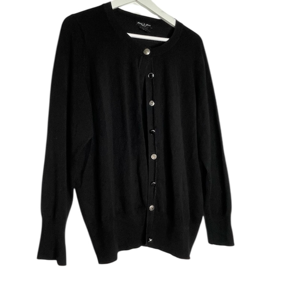 Audrey & Grace Plus Size Classic black mixed button down cardigan sweater SZ 1X